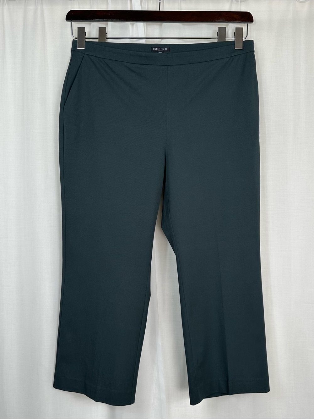 Eileen Fisher Organic Cotton Twill Cropped Flare Pants 18P Green NWT F0KO-P8324P